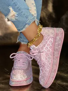 Women's New Rhinestone Thick Sole Dad Shoes, Trainer, Sports Shoes, Trendy Bling Casual Sneakers for All Seasons, Stylish Streetwear in Style, Footwear