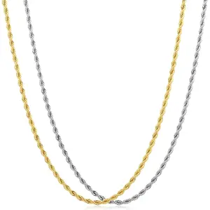 2 count rope chains for men Stainless Steel  Plated Rope Chains 2-8mm Twist Rope Necklace 14-35 Inch for Mens Women