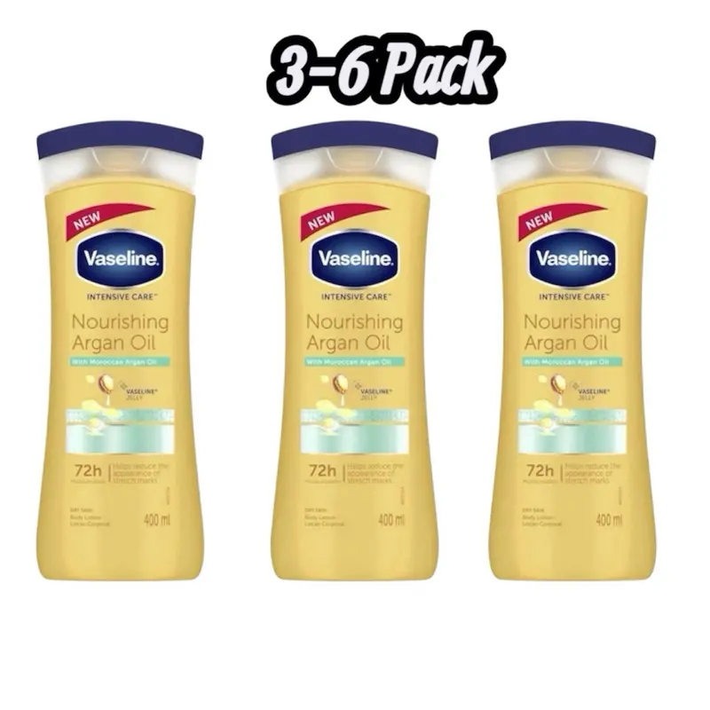 Vaseline Argan Oil Nourishing Body Lotion Multi-Pack (3 x 400 ml) - Sensitive-Friendly, Hydrating Body Moisturizer for All Skin Types, Smooth Results