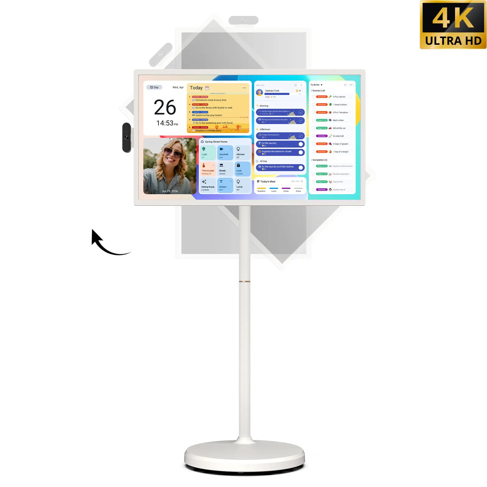 2026 Apolosign Portable TV on Wheels, Android 16 EDLA Certified, 256GB Storage, Built-in 15000mAh Battery, Voice Remote, Touch Screen TV with Rolling Stand for Home, Office