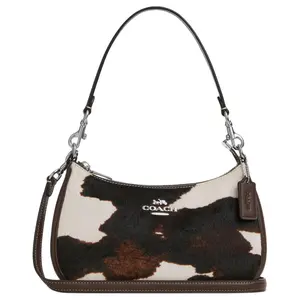 COACH Teri 24 Crossbody Bag – Medium, Unisex, Calf Hair with Silver Hardware, Two-Tone Black and Silver