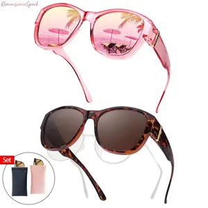 2-Pack Women's Polarized Fit Over Sunglasses, lightweight TR90 frames. UV400 anti-glare lenses fit over prescription glasses, great for daily wear, driving and outdoor activities. Comes with matching magnetic leather pouches for portable storage.