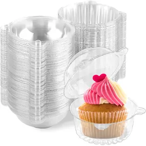 100 Pack Individual Cupcake Containers, Clear Plastic Cupcake Holders with Dome Lids, Single Cupcake Carriers for Cupcakes, Hot Cocoa Bombs, Muffins, Pastries
