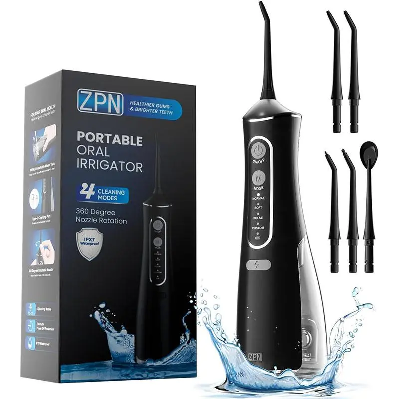 Portable Oral Irrigator, Rechargeable Water Flosser, 1 Count Waterproof Teeth Cleaner with Replacement Heads, Teeth Cleaning Tool for Home & Travel, Water Dental Flossers