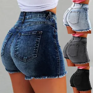 2025 Summer Women's Jeans Stretch Shorts Stretch Fringe Holes High Waisted Hot Pants Womens