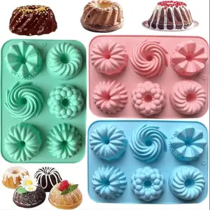 1 Pc Silicone Donut Mold – 6-cavity flower and swirl shapes in assorted colors. Flexible non-stick baking mold for homemade donuts and creative desserts, perfect for baking and DIY treats.