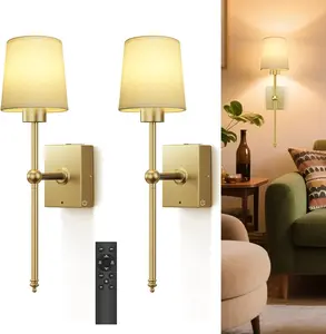 Spring Sales Gold Wall Sconces Set of 2 w/ Remote Control Battery Operated 4CCT 5 Brightness Dimmable Wall Lamp for Bedroom Living Room