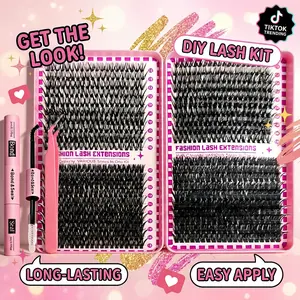 Complete Professional False Eyelash Extension Kit 300/800 Pcs Natural Feathery Sectional Lashes Mixed Density 30D/40D/50D D-Curl 8-18mm with Adhesive Sealer & Tools Reusable Lightweight Daily Makeup Cosmetic for Professionals & Beginners