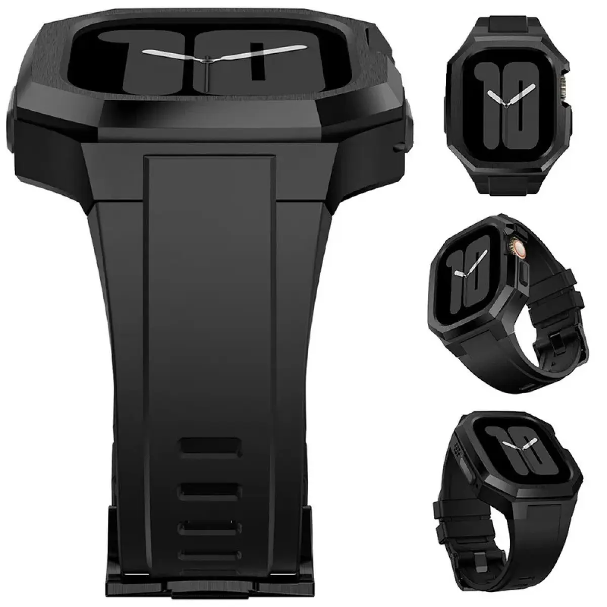 Luxury Fluororubber Band with Metal Case Compatible with Apple Watch (49/45/44mm), High-Performance Military-Grade Silicone Strap, Fashionable Wearable Accessory for Men