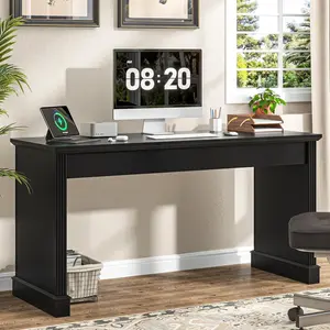 Vabches Farmhouse 59" Executive Simple Sturdy Computer Desk,Spacious Workstation for Home Office, Remote Work & Study,Pure Black