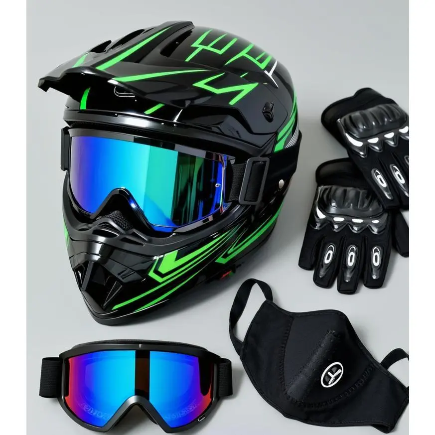 Dirt Bike Helmet Adult Black Green Lightning DOT Certified Full Face Motorcycle Helmet Set with Goggles Gloves Mask for ATV UTV Electric Bicycle Helmet Men Women Motocross Racing Helmet Safety Gear summerwins