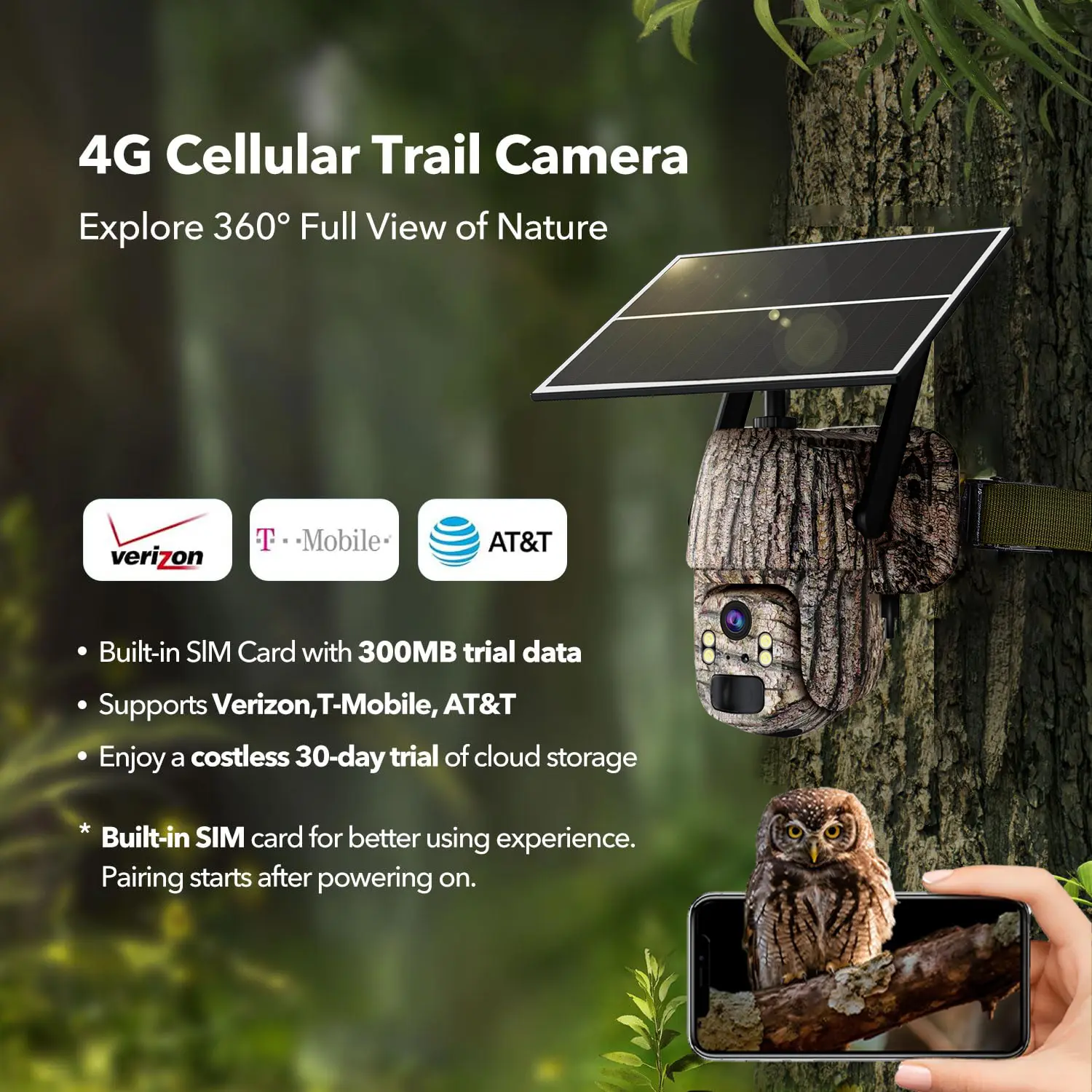 4G LTE Solar Security Camera – 2K Trail Cameras 360 °   View, No WiFi/Power Needed, Game Camera with Remote APP, Waterproof, Motion Activated,Night Vision, Includes 4G Data Card (Data Refill Required) Laser Range Finder Laser Rangefinder