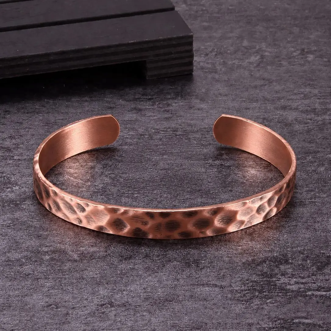 Pure Copper Bracelet – Copper Bracelet for Men & Women – 100% Solid, Raw & Uncoated Handmade Hammered Tibetan Cuff Bangle