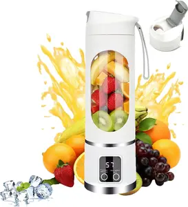 Portable Blender Personal Blender - Portable Blender For Shakes And Smoothies With Lid - Rechargeable Digital Display Small Travel Blender - 15oz Portable Personal Blender For Home, Travel, Sports