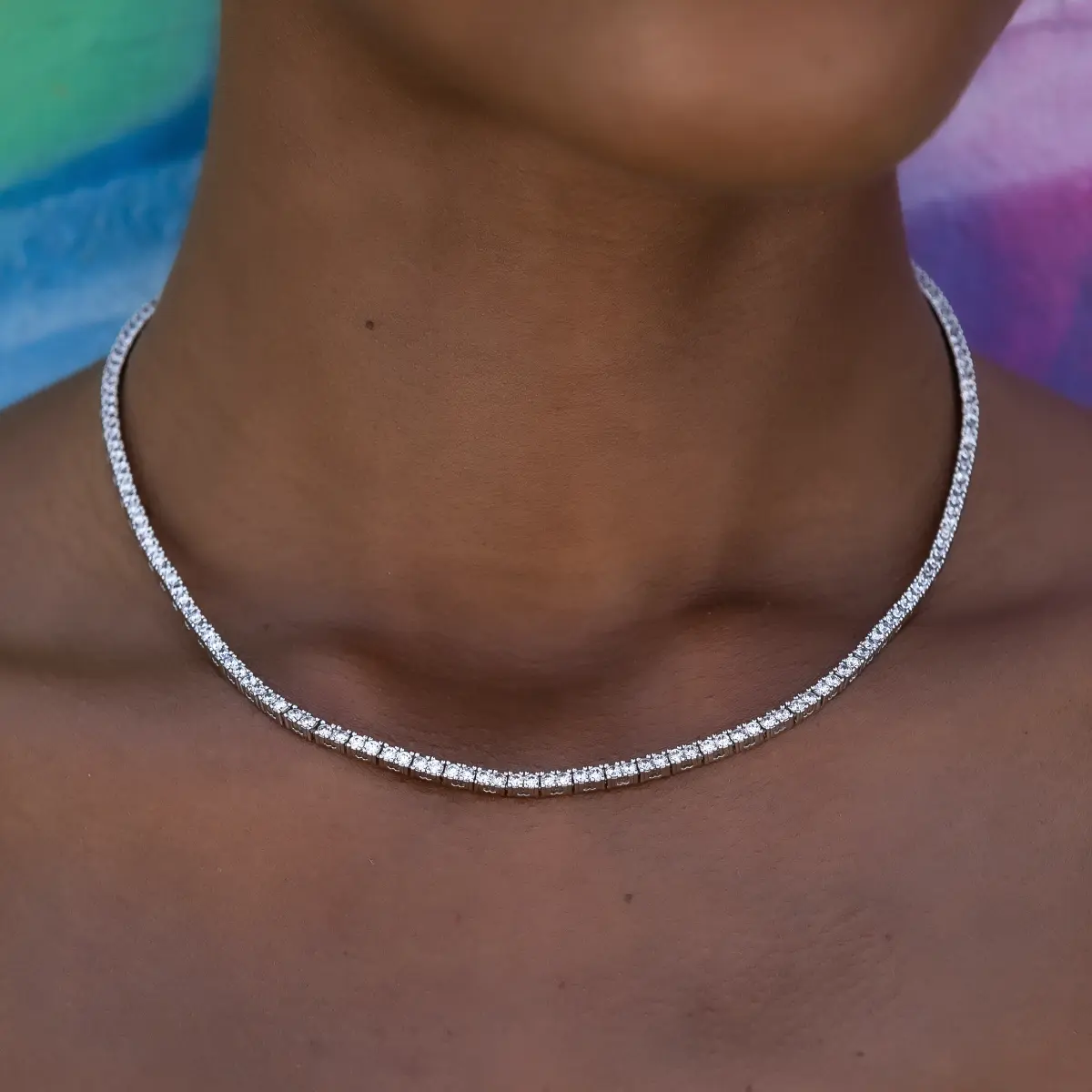 Diamond Tennis Necklace in White Gold- 2mm - Lifetime Guarantee, Perfect Gift