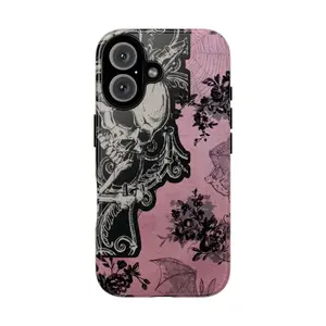 Gothic Skull iPhone Case – Vintage Pink Aesthetic Phone Cover with Bats & Roses For iphone 17 pro case iphone 16 pro max case 15 14 13 12 11 & Samsung S25 S24 S23 Ultra