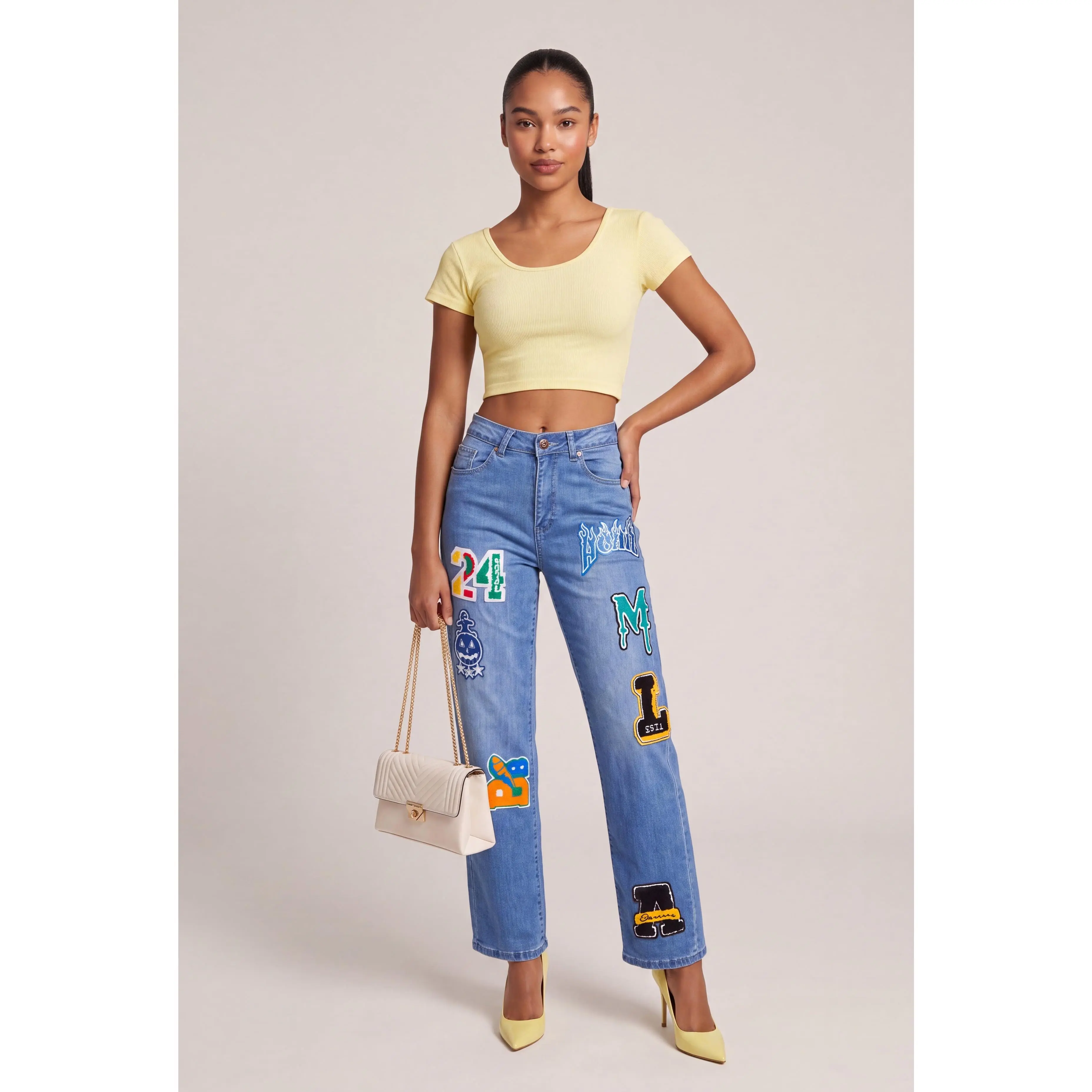 Straight Leg Patch Jeans