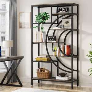 Tribesigns Industrial Bookshelf, Etagere Bookcase Free Standing Open Book Shelves Storage Display Shelf, Wood Shelving Units Organizer Rack for Bedroom Home Office Living Room