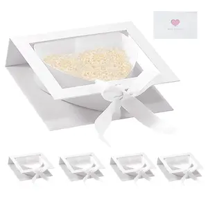 8x6x2"Cardboard Heart Shaped Mache Flowers Packaging Strawberries Sweets Gift Box with Clear Lid (White, Heart Shaped)