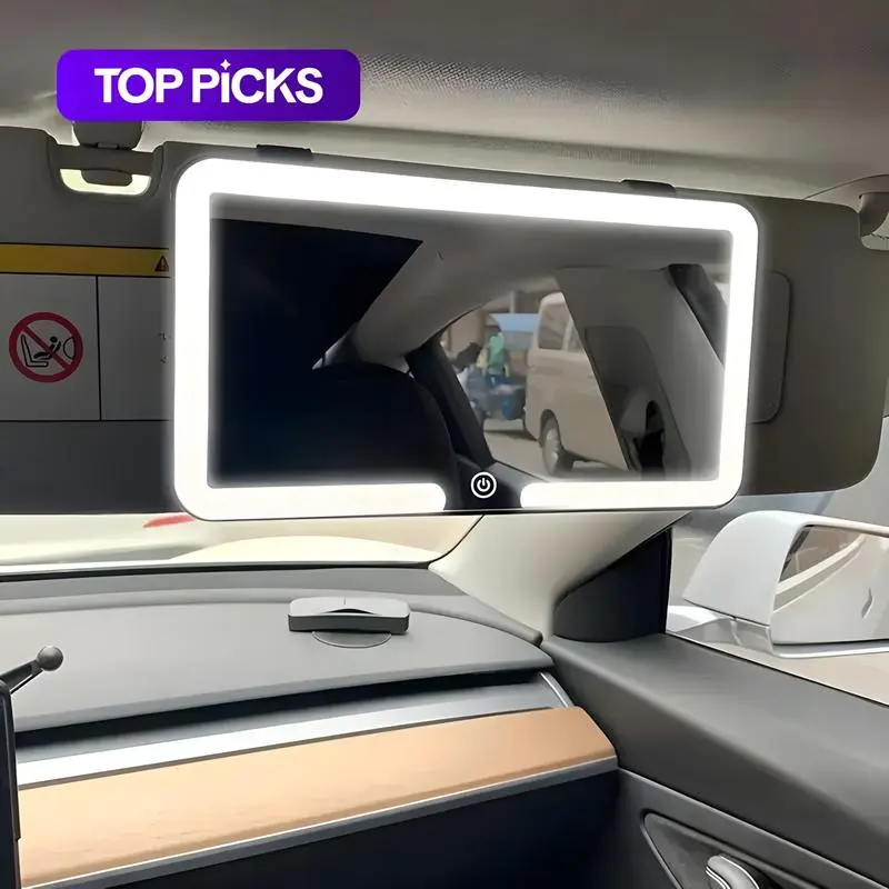 Led Sun Visor Vanity Mirror, Upgraded Large Car Mirrors with Lights, Dimmable Light up Vanity Makeup Mirror for Car,Rechargeable Universal Rear View Visor Mirrors