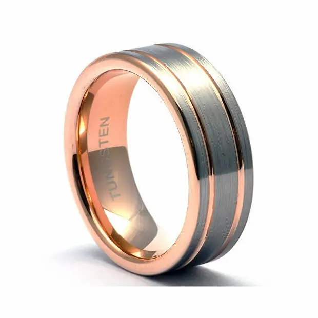 Tungsten Wedding Band for Men, 8mm Rose Gold Matte Finish Ring, Cobalt-Free Hypoallergenic Comfort Fit, Personalized Engraved, Engraved Ring, Tungsten Carbide, Free Personalized Engraving