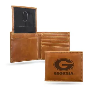 Rico LEBIL110101BR NCAA Georgia Bulldogs University Laser Engraved Brown Billfold Wallet