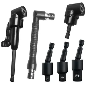 6-Piece Right Angle Drill Bit Kit, Includes 2pcs 105° Hex Shank Adapters, 90° Offset Drills, 360° Rotatable Sockets