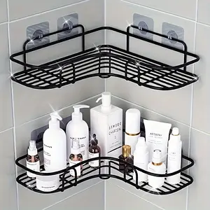 Stainless Steel Corner Shower Shelf - Rust-Proof, Double Groove Patch Is More Stable, Wall-Mounted Bathroom Storage Rack, Suitable for Shampoo, Toner And Cosmetics Storage, Shower Caddies, Shower Organizer, Bathroom Accessory