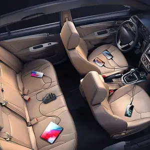 Car Charger, 6 Port Car Charger, Universal, 2 Type-C Ports + 4 USB Ports, Front and Rear Sync Charging, Includes 1.5m Extension Cable, Usb Mobile Charger, Universal Car Adapter