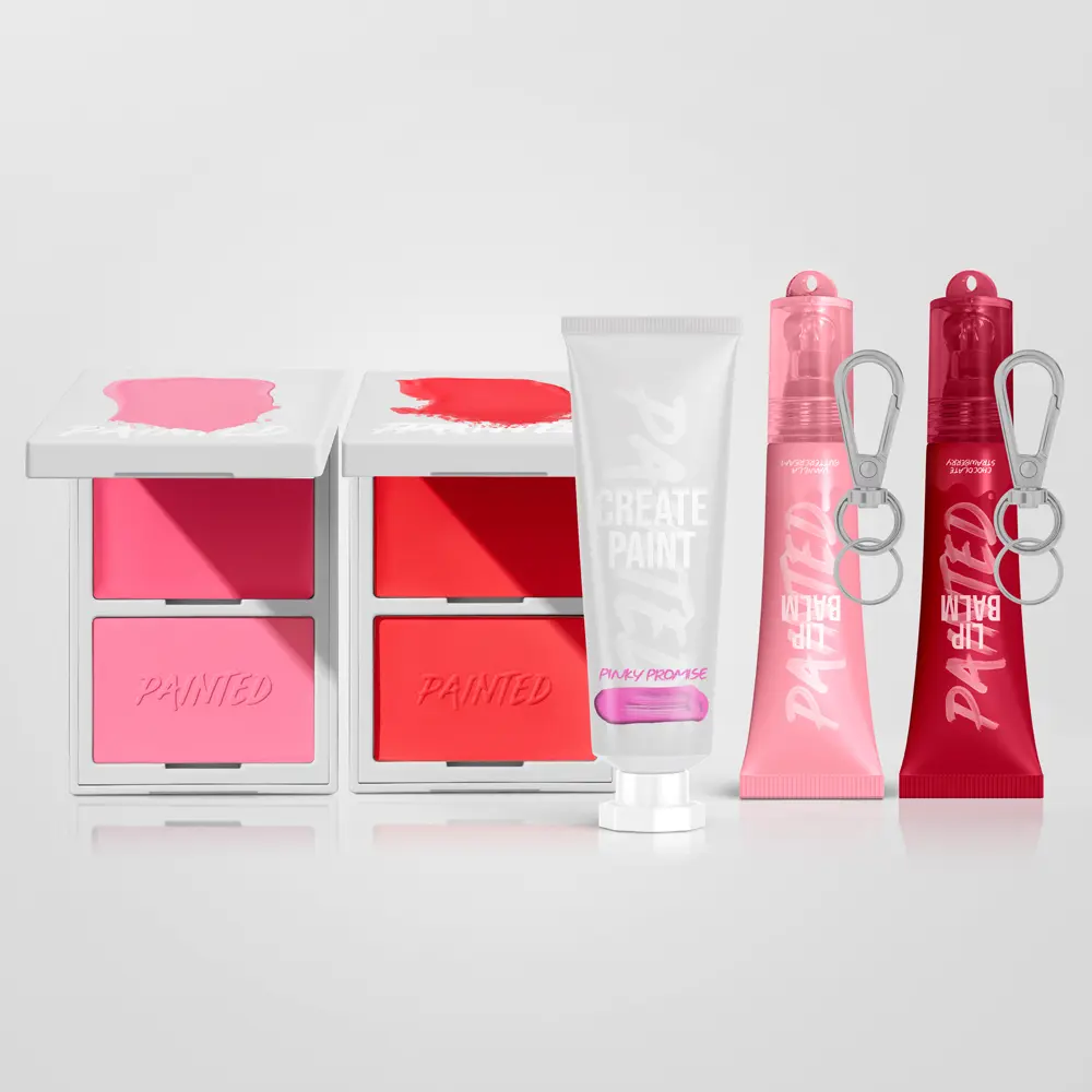 Pretty In Pink Bundle, creamy blendable blushes, pigmented pink paint and hydrating viral lip balms 