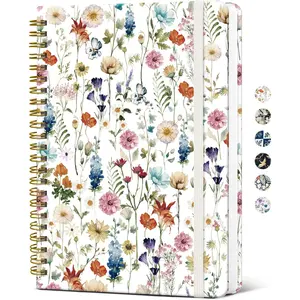 Taja Spiral Journal Notebook for Women, Pretty Hardcover Lined Notebook for Work & Note Taking, Aesthetic Cute Journal for Writing, 140 Pages, 5.8"x8.3", Floral