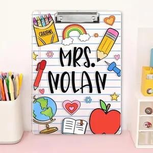Personalized Acrylic Teacher Clipboard – Custom Name & Elements Design – Back to School & Teacher Appreciation Gift