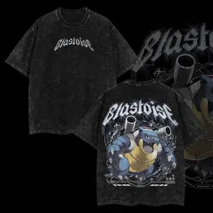 Blastoise Anime T-Shirt, Double Printed Vintage Washed Tee, Unisex Oversized Anime Manga, Heavyweight Cotton T-Shirt, Gift for Anime Fans and Lovers