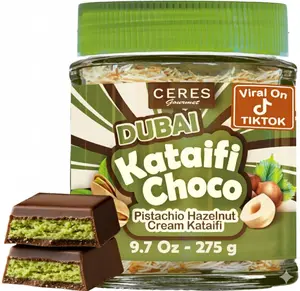 Ceres Gourmet Dubai Spreadable Chocolate– Pistachio Spread with Roasted Phyllo Kataifi, Gourmet Breakfast Choco, Crunchy Dubai Filling (9.7 Oz)