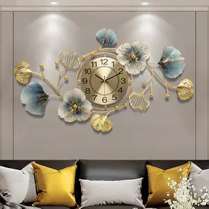 Large Decorative Wall Clock - Light Luxury Atmosphere Ginkgo Leaf Quartz Clock With Silent Movement - For Living Room Bedroom Office - Wall Decor - Perfect Gift for Housewarming