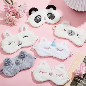 Cute Animal Plush Furry Sleep Eye Mask Soft Light Blocking Fox Sloth Bear Eyecover Comfortable Relaxing Rest Mask for Travel Office Nap Night Sleeping Daily Leisure & Festival Gift