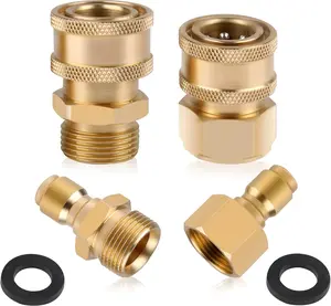Dazone 4PCS High Pressure Washer Adapter Kit Quick Connect M22-15mm to 3/8" Swivel Set 5000 PSI Brass Connectors with Gaskets