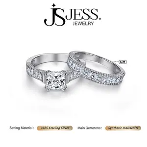 ��#1135��1.2ct Princess Cut Real Synthetic Moissanite Stackable Ring Set Includes Main Ring and band S925 Sterling Silver Jewelry