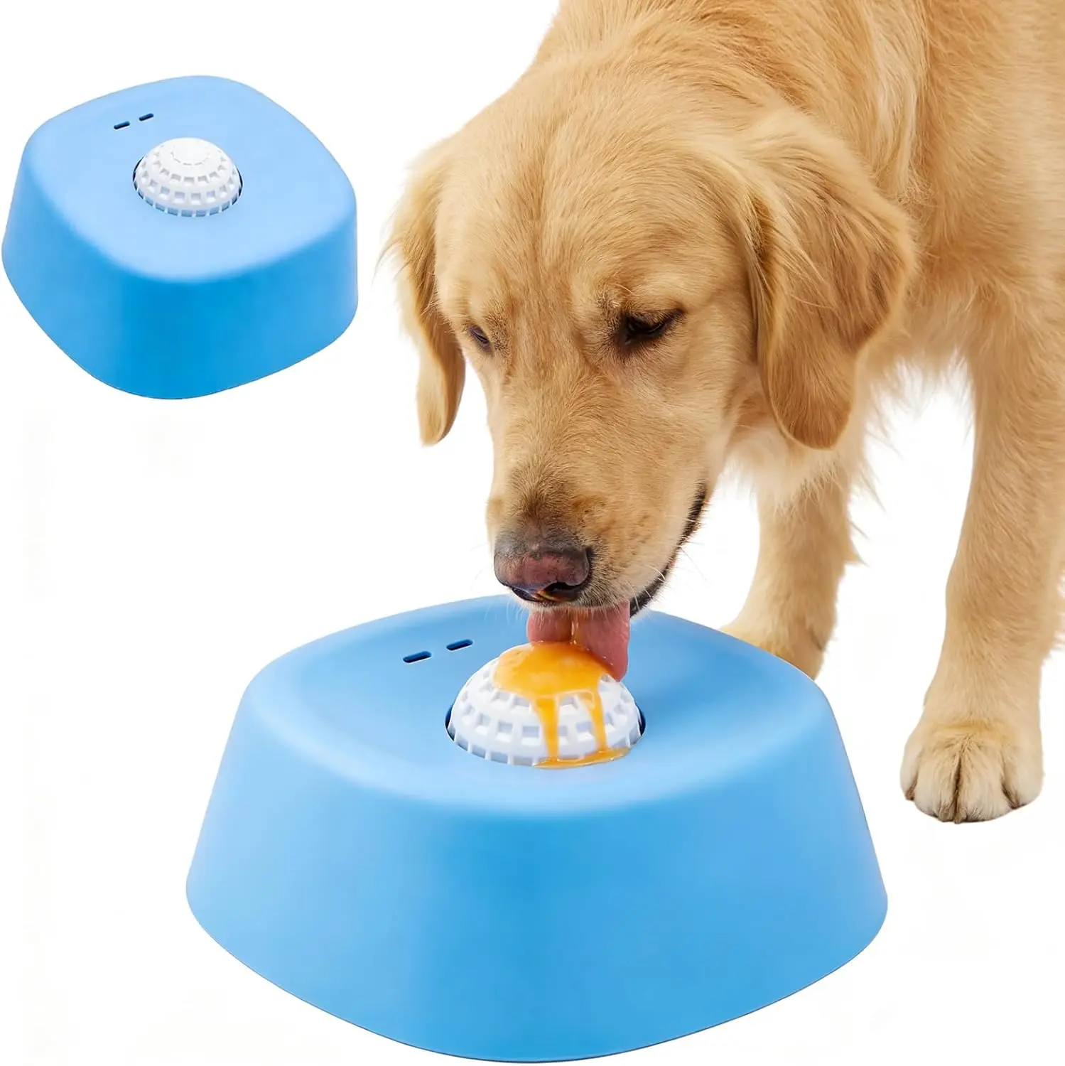 Slow Feeder Dog Bowl, Dog Lick Bowl with Rolling Ball, Anti-Slip Dog Enrichment Toy for Liquid Treats, Puppy Lick Feeder for Bone Broth Yogurt Post-op Nutrition (Blue)