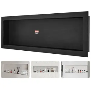 16x50 in Sealed Tile-Ready Wall-Inserted Recessed Shower Niche with Single Shelf, Square Corners, Modern Black Shower Organizer for Bathrooms