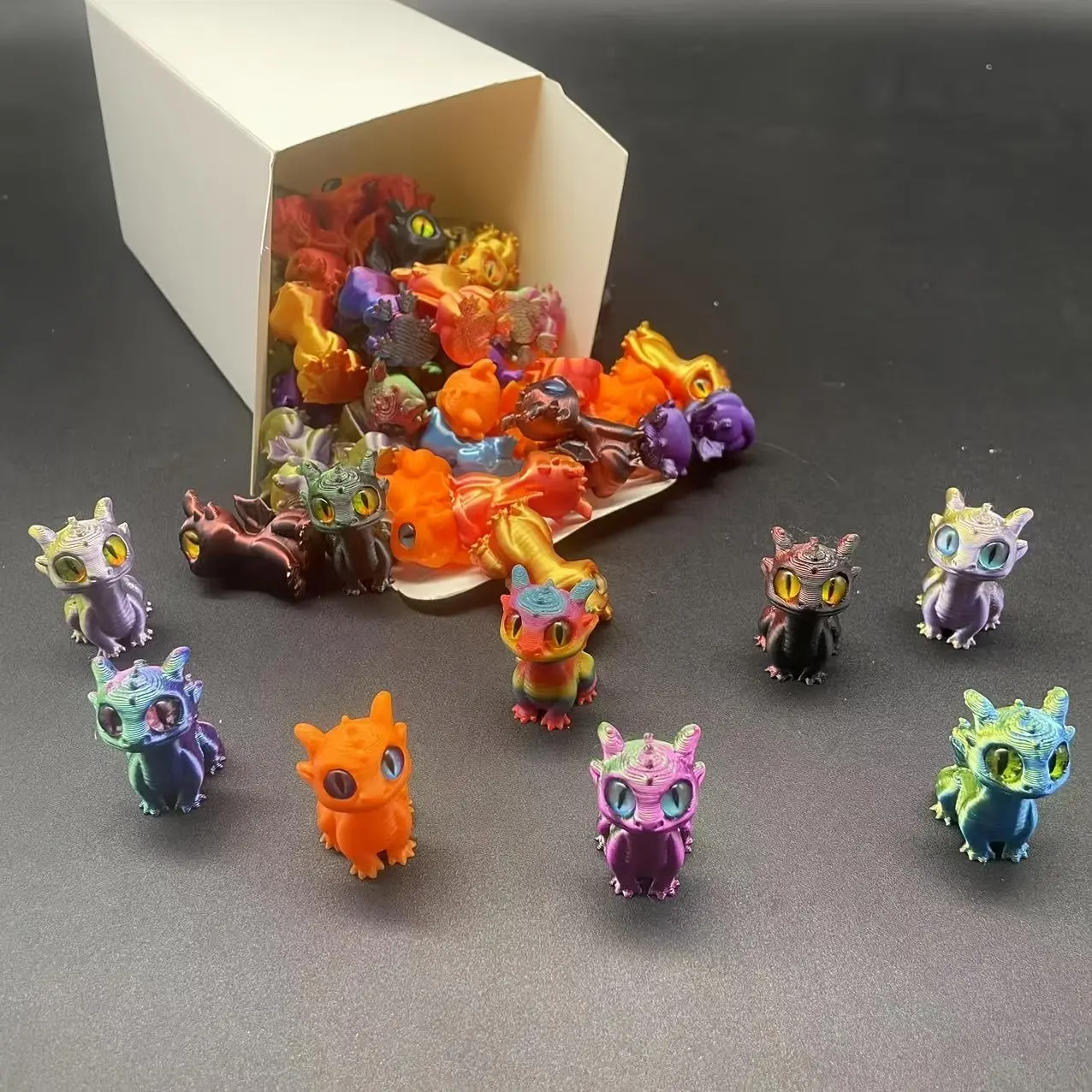 25-Piece 3D-Printed PLA Plastic Anime Theme Baby Dragon Figurines, Rainbow Hues, Miniature Size Room Decor, Christmas Gift for Toys & Hobbies DIY Enthusiasts