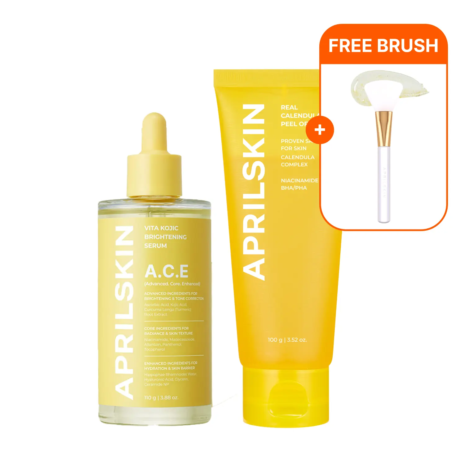 [APRILSKIN Official] 2-Step Smooth Skin & Brightening SetㅣCalendula Peel Off mask & A.C.E Vita Kojic Serum for Brightening of Face & Body | Gentle Exfoliation for Clogged Pores & Dead skin Cells | Korean Skincare for Glass Glow