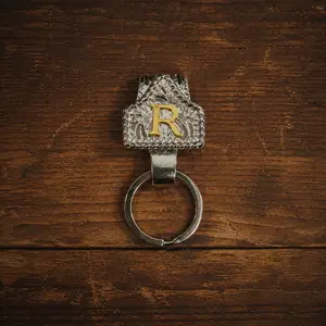 Silver Handmade Leather Cow tag Keychain (Inlaid Brass Initials) - Unisex Custom Western-Style Key Fob, Texas Cowboy-Inspired Design, Ideal for Bags, Keys, and Gifting