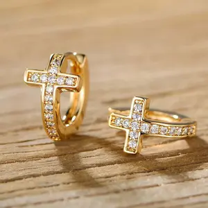 Zircon Cross Earrings Golden Hoop Earrings Fashion Accessories