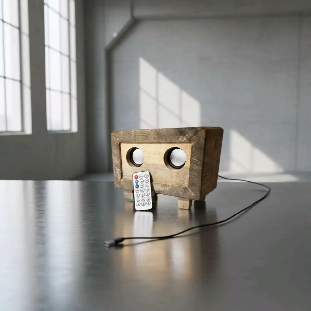 Rough-Sawn Unique Aesthetic Portable Bluetooth Speaker - Compact, Plug-Compatible for Audio & Video Use - Ideal for Tables, Bookshelves, Countertops