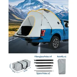 Truck Bed Tent with Awning, Waterproof PU3000 Double Layer Pickup Camper Shell, 5-8.2ft Truck Tent for Ford F150 Chevy Silverado Ram Toyota, All-Weather Portable Sleeping Space for Camping & Overlanding, Fits 2-3 Persons