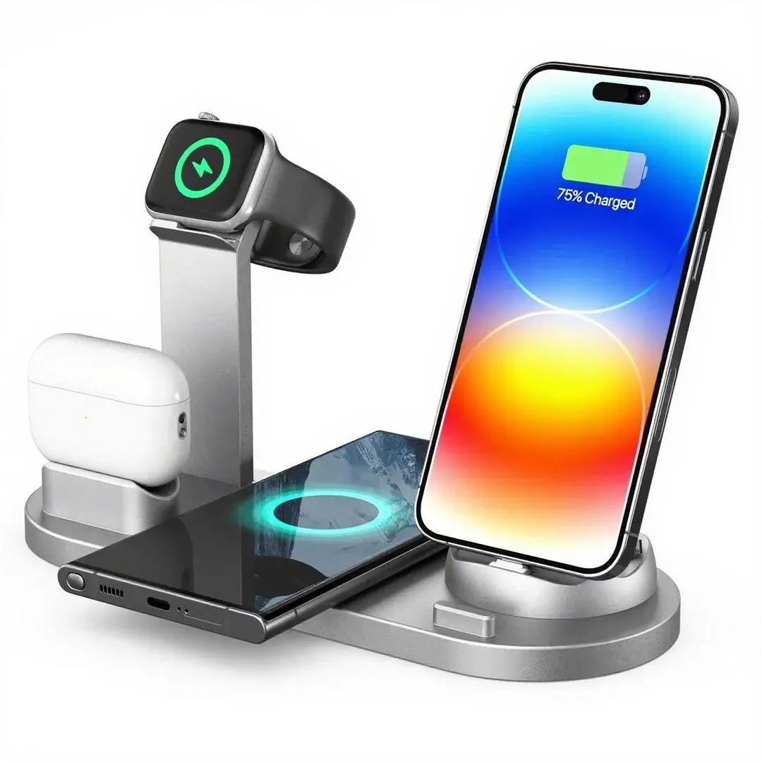 3 In 1 Wireless Charging Station Standard 15W Fast Charger Stand For IPhone 17 16 15 14 13 12 11 X 8 Pro Max/Pro/Mini/Plus, IWatch Ultra 10/9/8 7/6/5/4/3/2 SE, AirPods 4/3/2/Pro/pro2 Cellphone Accessory Smartphone