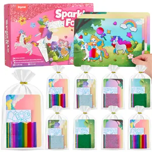 JoyCat 24-Pack Unicorn Foil Craft Kit, Mess-Free Art Sticker Party Favors, DIY Creative Activity, Goodie Bag Stuffers, Birthday Gifts for Kids