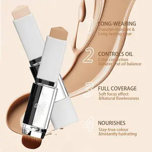 2-in-1 Powder Foundation with Brush, Lightweight Moisturizing Concealer, Seamless Mixed Makeup, Long-lasting Formula
