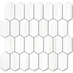 Long Hexagon Peel and Stick Backsplash  - 10 Sheets Stick on Backsplash for Kitchen and Bathroom 12.4 x 12 Inch Dolomite Marble Look PVC Self Adhesive Mosaic Wall s
